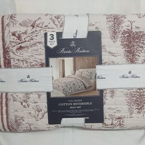 Brooks Brothers Full/Queen Cotton Reversible Quilt Set - Burgendy and Cream